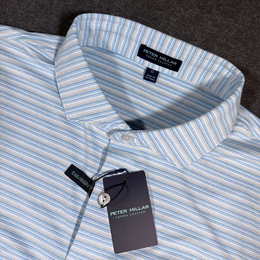 Peter Millar Crown Crafted Polo Shirt Mens XL Blue Striped 45th US Senior Open